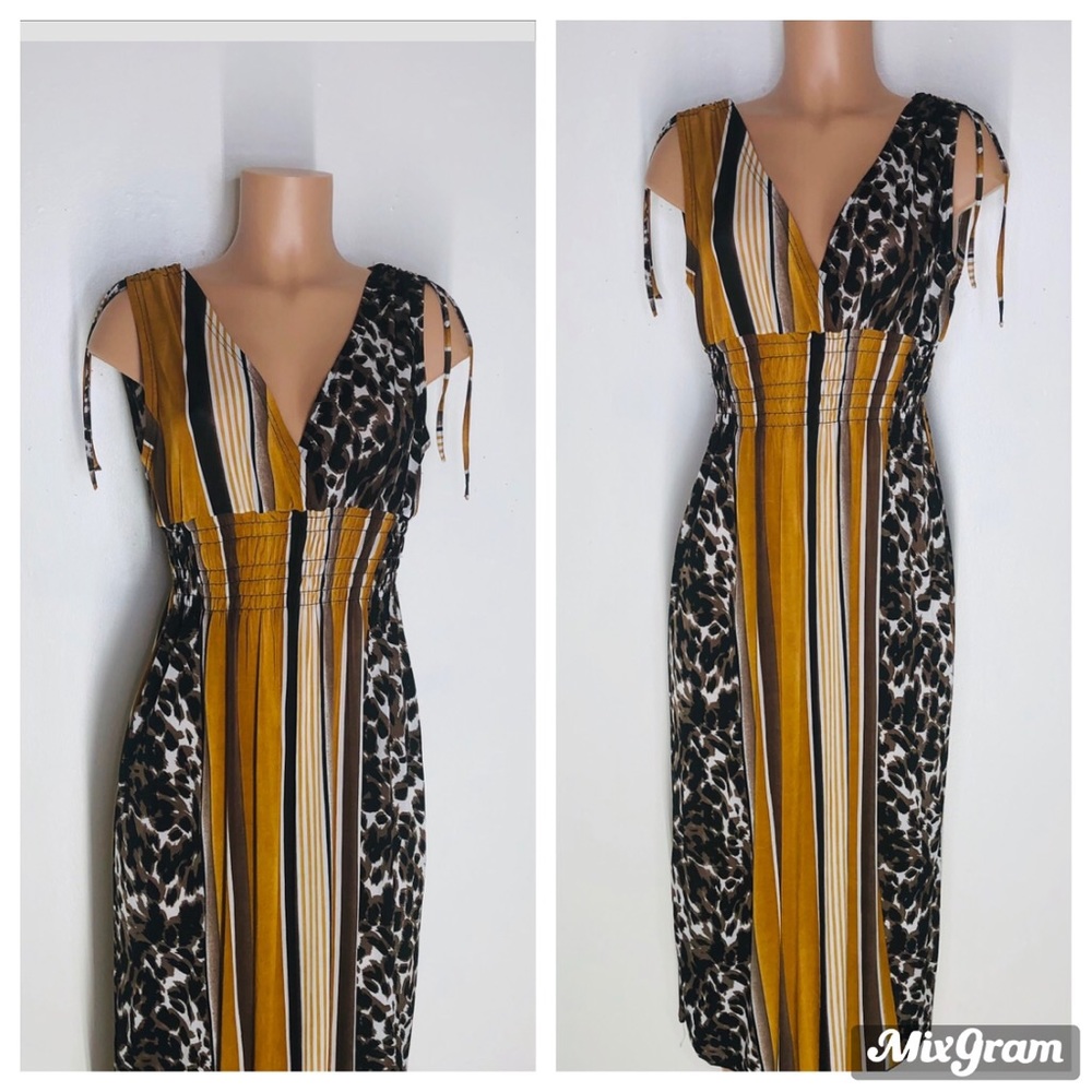 Leopard & striped Print maxi Halter women’s dress